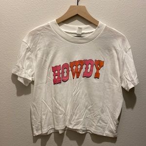 Howdy Pink and Coral Lettering Cropped Graphic Tee